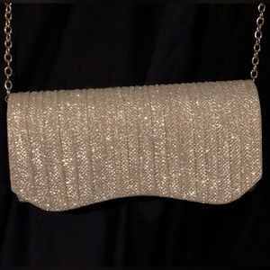 Silver Sparkly Evening Bag Clutch or Purse with Silver Link Chain. New w/o tag.